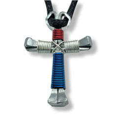 Multi-Colored Horseshoe Nail Cross Necklace