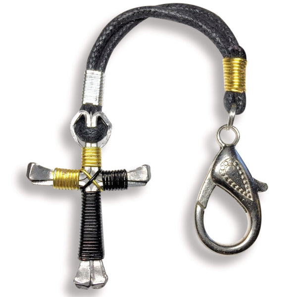 2Tone Black & Yellow Horseshoe Nail Cross Zipper Pull Horseshoe Crosses