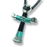 Sport Black & Seafoam Green Horseshoe Nail Cross Necklace