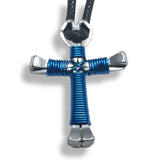 Blue Horseshoe Nail Cross Necklace