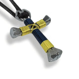Sport Dark Blue & Yellow Horseshoe Nail Cross Necklace