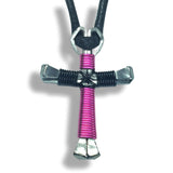 Hot Pink & Black Horseshoe Nail Cross Necklace