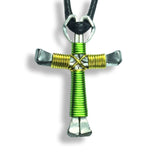 Lime & Yellow Green Horseshoe Nail Cross Necklace