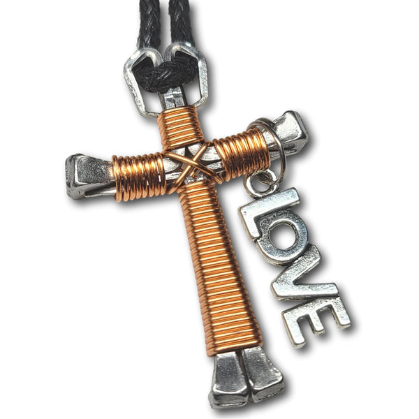 Copper Horseshoe Nail Cross Zipper Pull Horseshoe Crosses