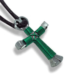 Green Horseshoe Nail Cross Necklace