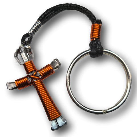 Orange Horseshoe Nail Cross Key Chain