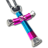 Sport Peacock Blue and Hot Pink Horseshoe Nail Cross