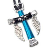 Peacock Blue and Black Horseshoe Nail Cross Key Chain