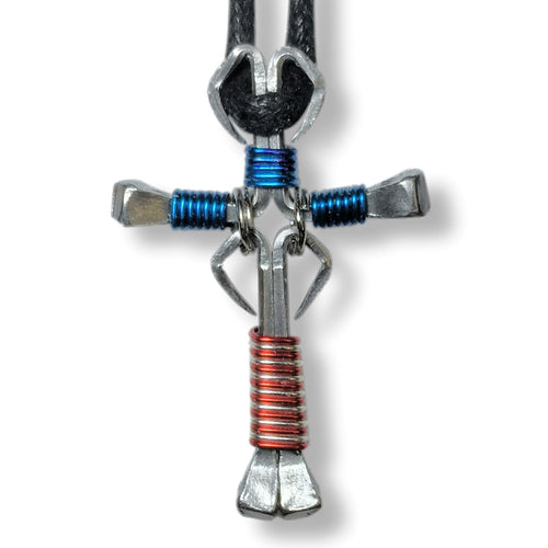 Dangle horseshoe nail crosses