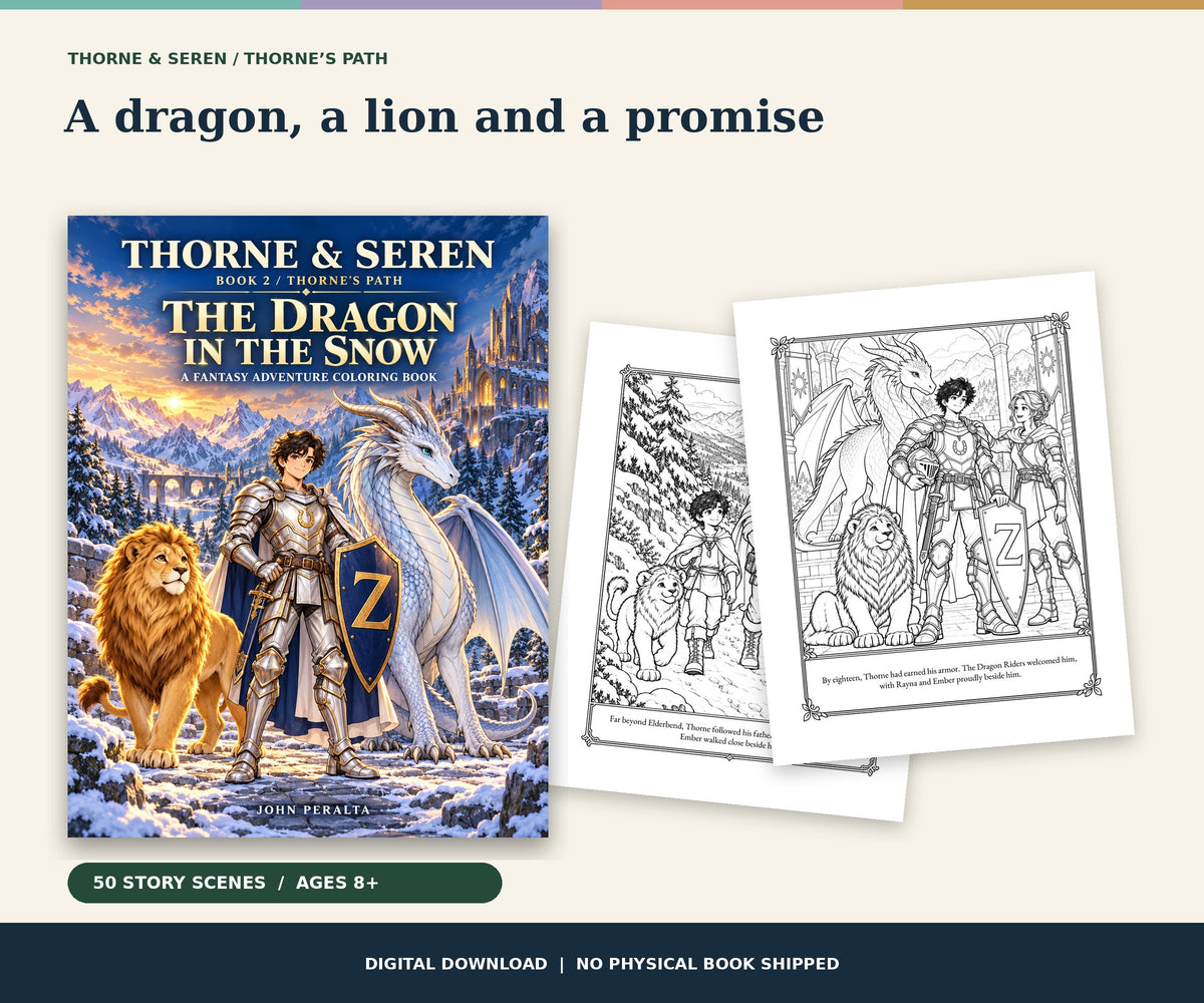 Thorne & Seren: The Dragon in the Snow (Book 2) — Printable Fantasy Coloring Book