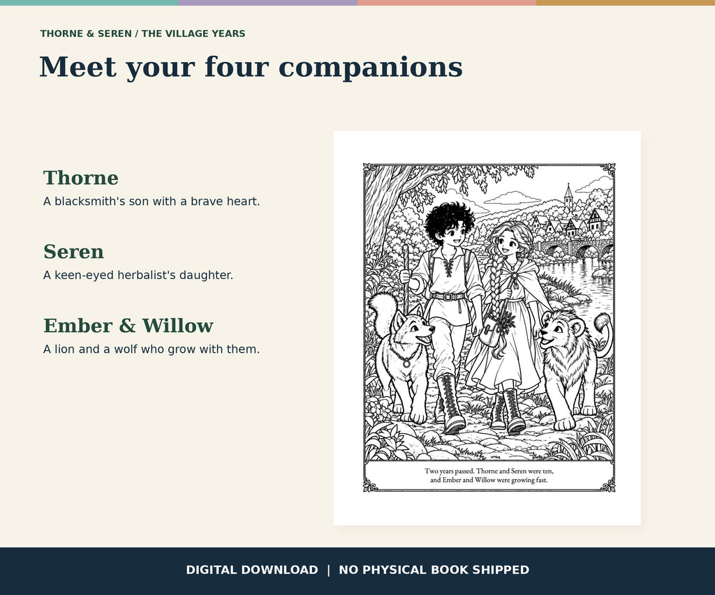 Thorne and Seren: The Village Years — Printable Fantasy Coloring Book