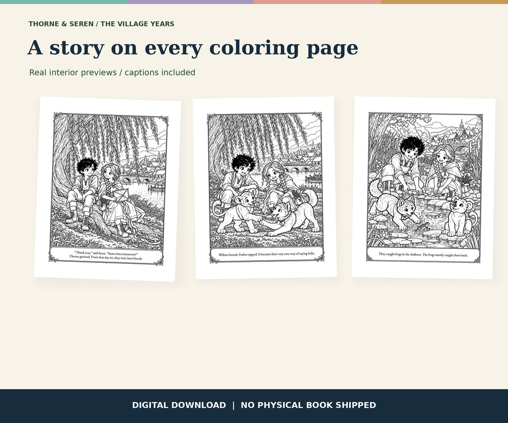 Thorne and Seren: The Village Years — Printable Fantasy Coloring Book