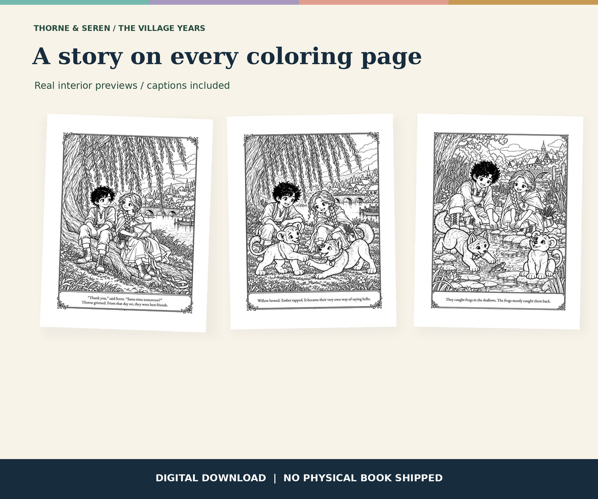 Thorne and Seren: The Village Years — Printable Fantasy Coloring Book