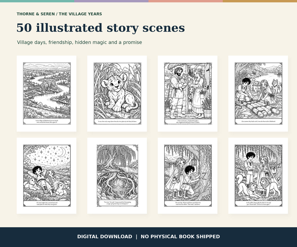 Thorne and Seren: The Village Years — Printable Fantasy Coloring Book