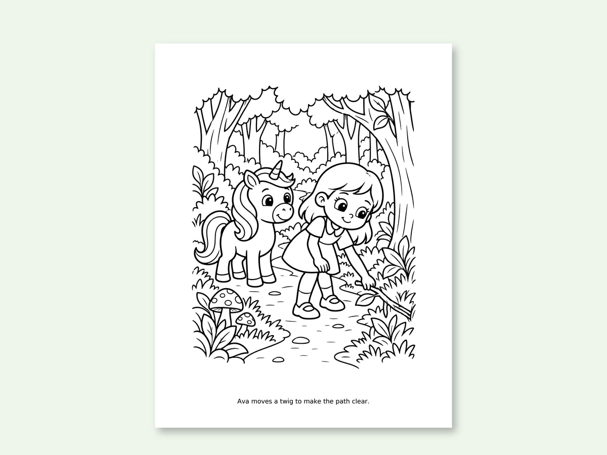 Ava and the Forest of Gentle Lights Coloring Book - Printable Unicorn & Woodland Coloring Pages for Kids (Instant Download)