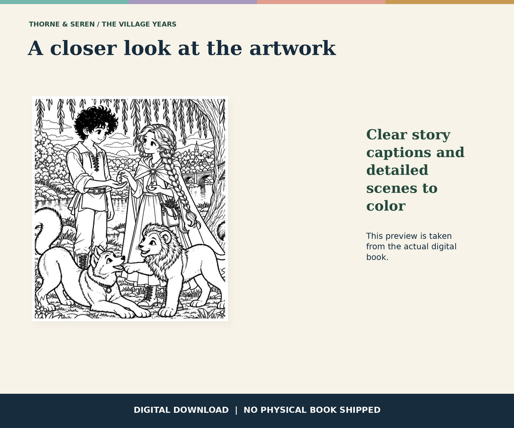 Thorne and Seren: The Village Years — Printable Fantasy Coloring Book
