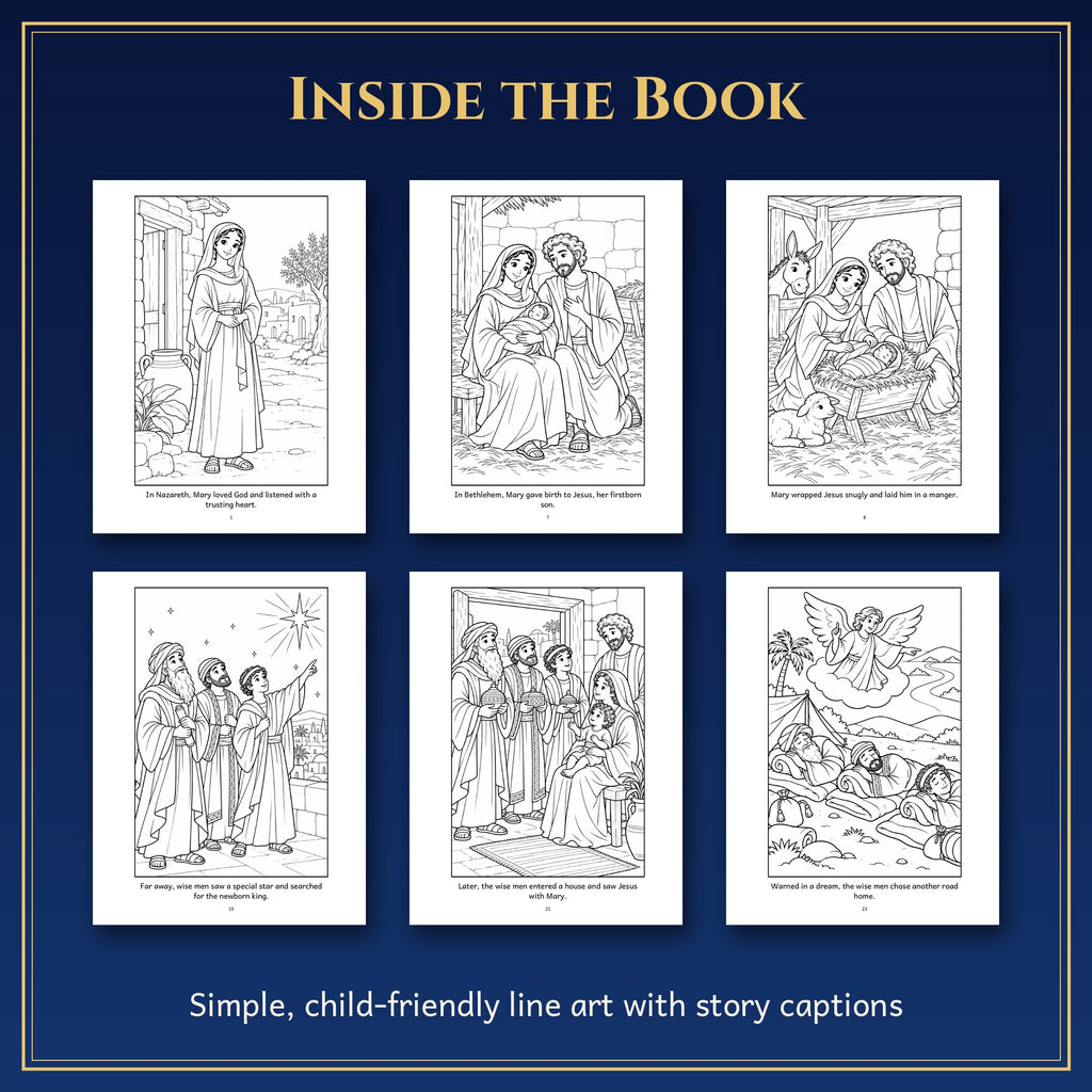 The First Christmas Coloring Book - Nativity Story for Kids Ages 4-8 (Instant Download)