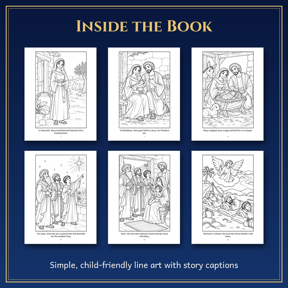 The First Christmas Coloring Book - Nativity Story for Kids Ages 4-8 (Instant Download)