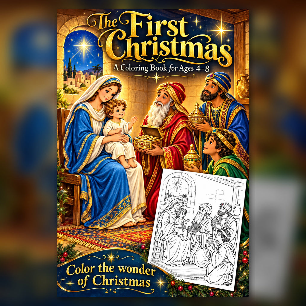 The First Christmas Coloring Book - Nativity Story for Kids Ages 4-8 (Instant Download)