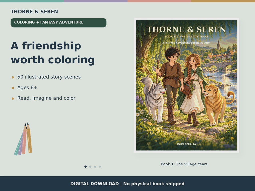 Thorne and Seren: The Village Years — Printable Fantasy Coloring Book