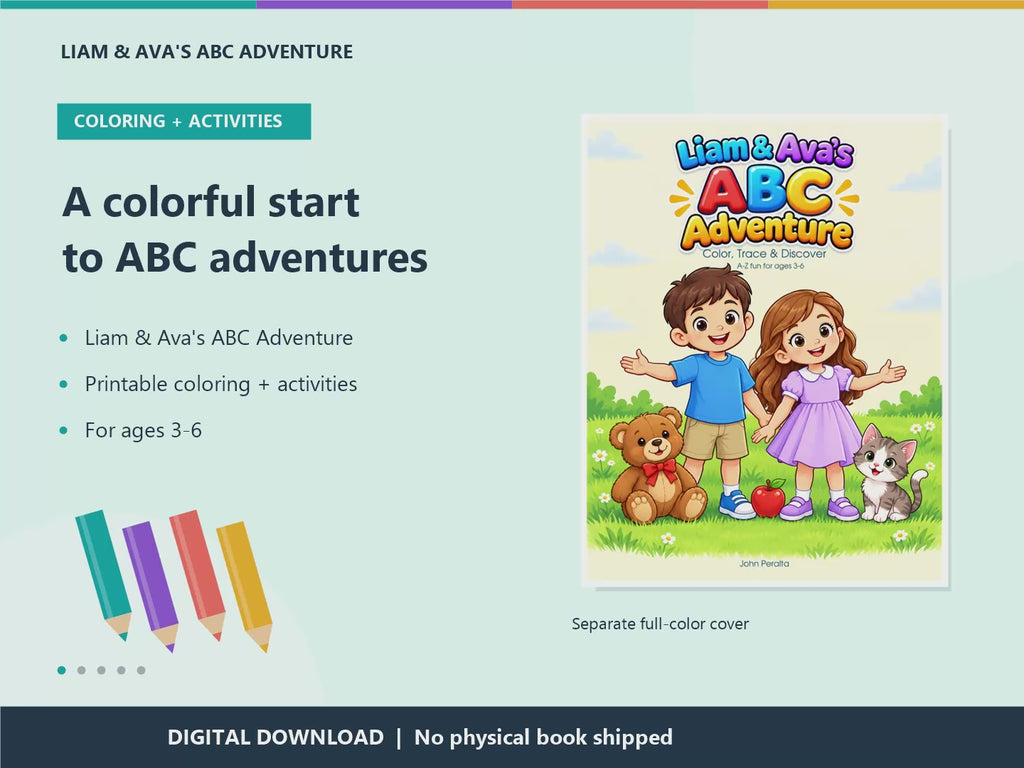 Liam and Ava's ABC Adventure Coloring Book - Printable Alphabet Tracing Pages for Ages 3-6 (Instant Download)