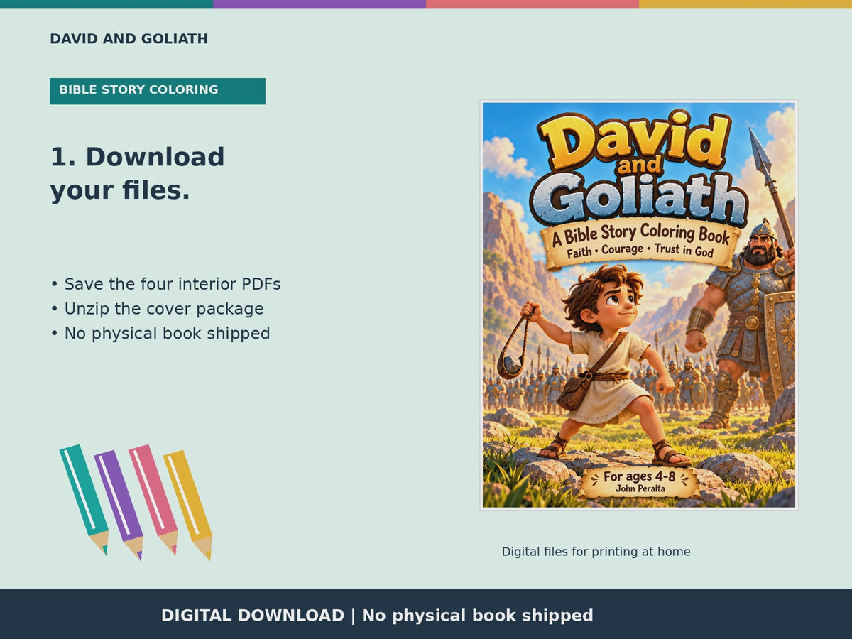 David and Goliath Coloring Book - Printable Bible Story Coloring Pages for Kids (Instant Download)