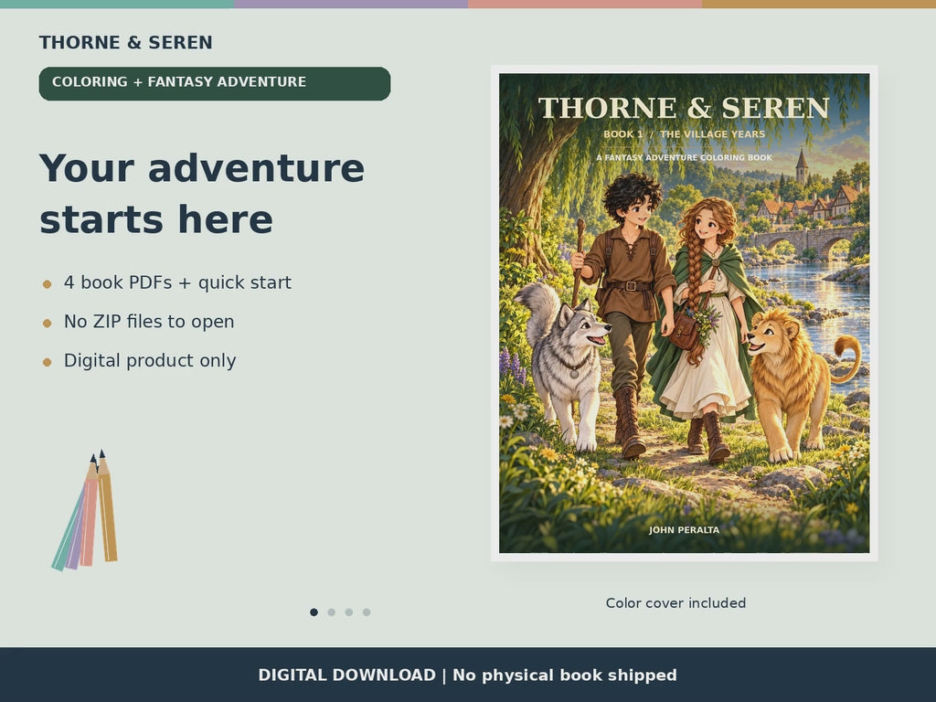 Thorne and Seren: The Village Years — Printable Fantasy Coloring Book