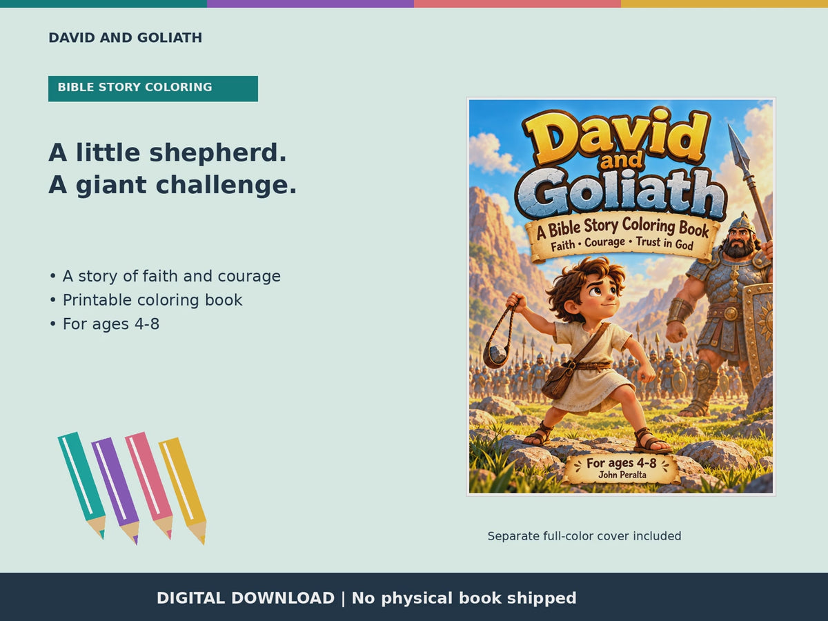 David and Goliath Coloring Book - Printable Bible Story Coloring Pages for Kids (Instant Download)