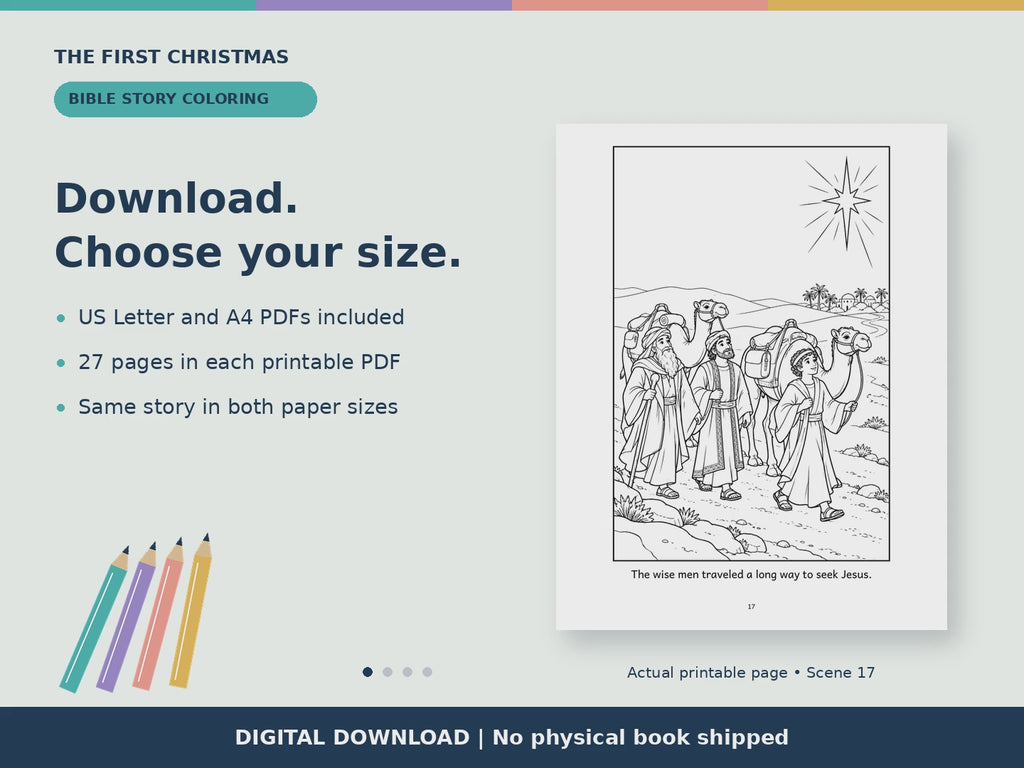 The First Christmas Coloring Book - Nativity Story for Kids Ages 4-8 (Instant Download)