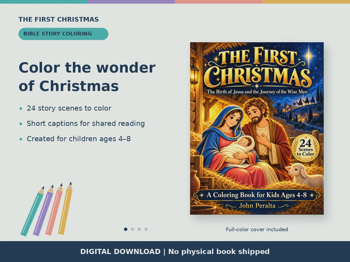 The First Christmas Coloring Book - Nativity Story for Kids Ages 4-8 (Instant Download)