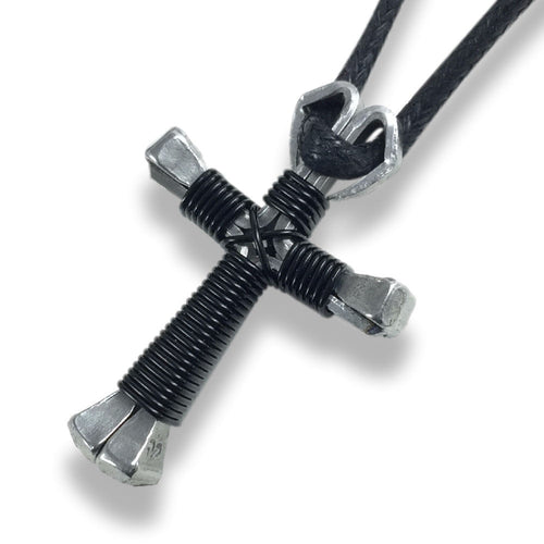 Black Horseshoe Nail Cross Necklace