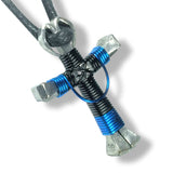 Swag Black & Blue Horseshoe Nail Cross Necklace