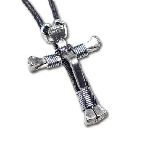 5 Nail Black and Grey Horseshoe Nail Cross