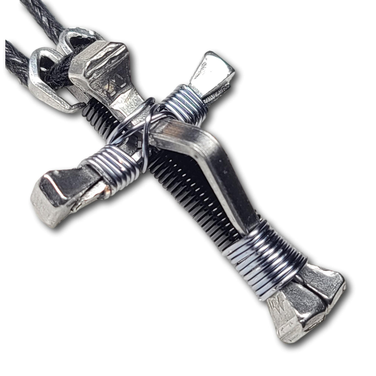5 Nail Black and Grey Horseshoe Nail Cross