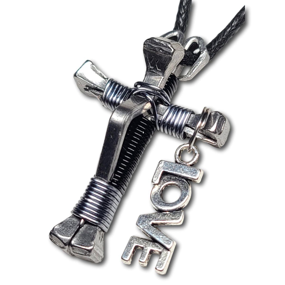 5 Nail Black and Grey Horseshoe Nail Cross