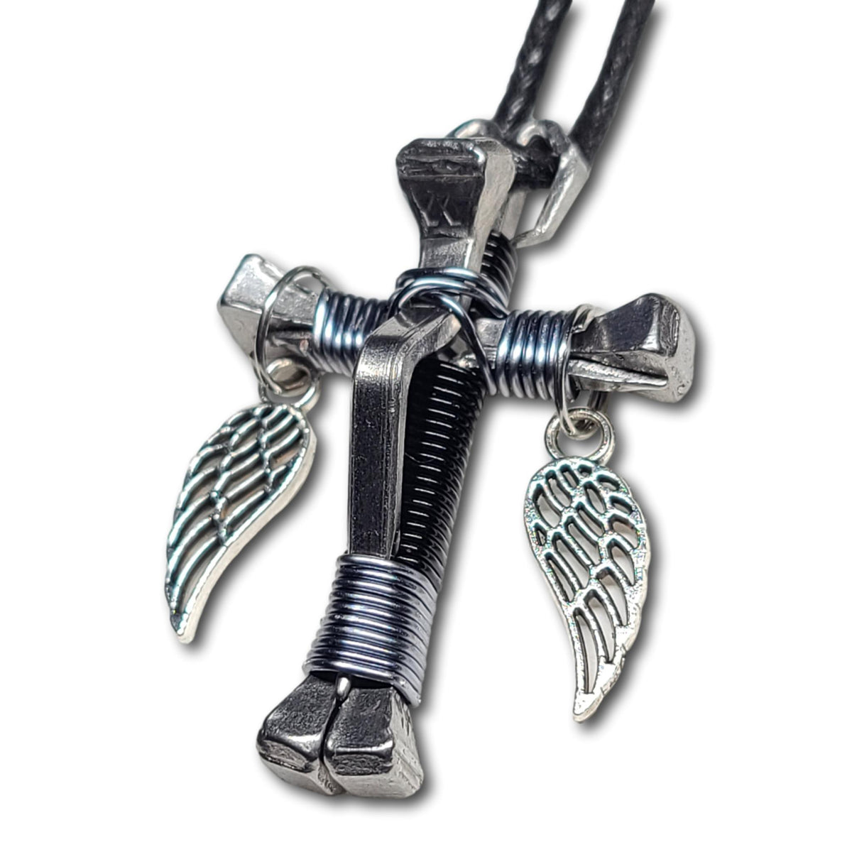 5 Nail Black and Grey Horseshoe Nail Cross
