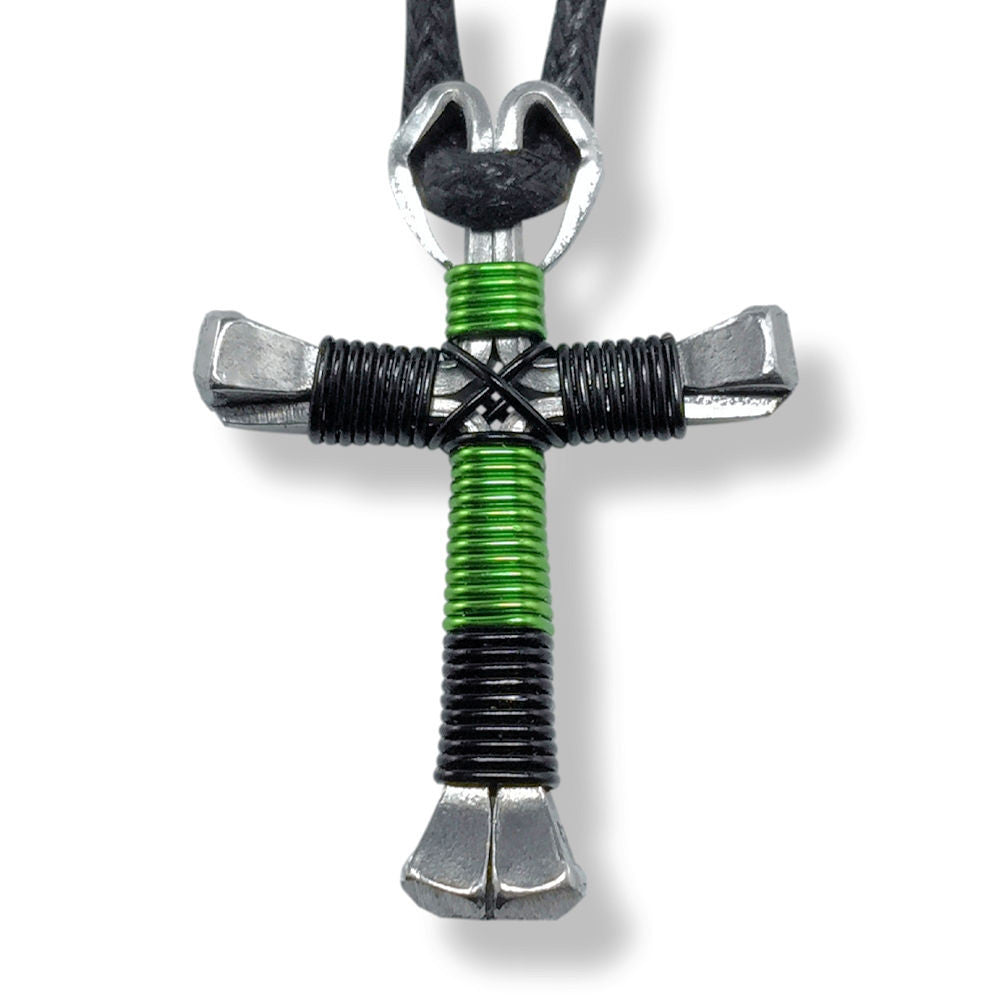Sport Lime & Black Horseshoe Nail Cross Necklace