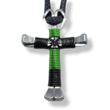 Sport Lime & Black Horseshoe Nail Cross Necklace