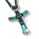 Swag Black & Seafoam Green Horseshoe Nail Cross Necklace
