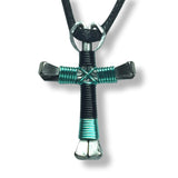 Sport Black & Seafoam Green Horseshoe Nail Cross Necklace