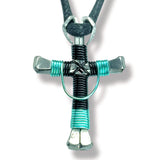 Swag Black & Seafoam Green Horseshoe Nail Cross Necklace
