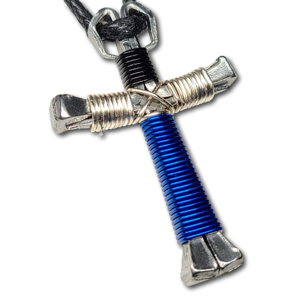 Black/Silver/Blue Horseshoe Nail Cross