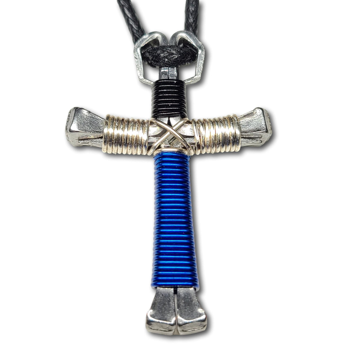 Black/Silver/Blue Horseshoe Nail Cross