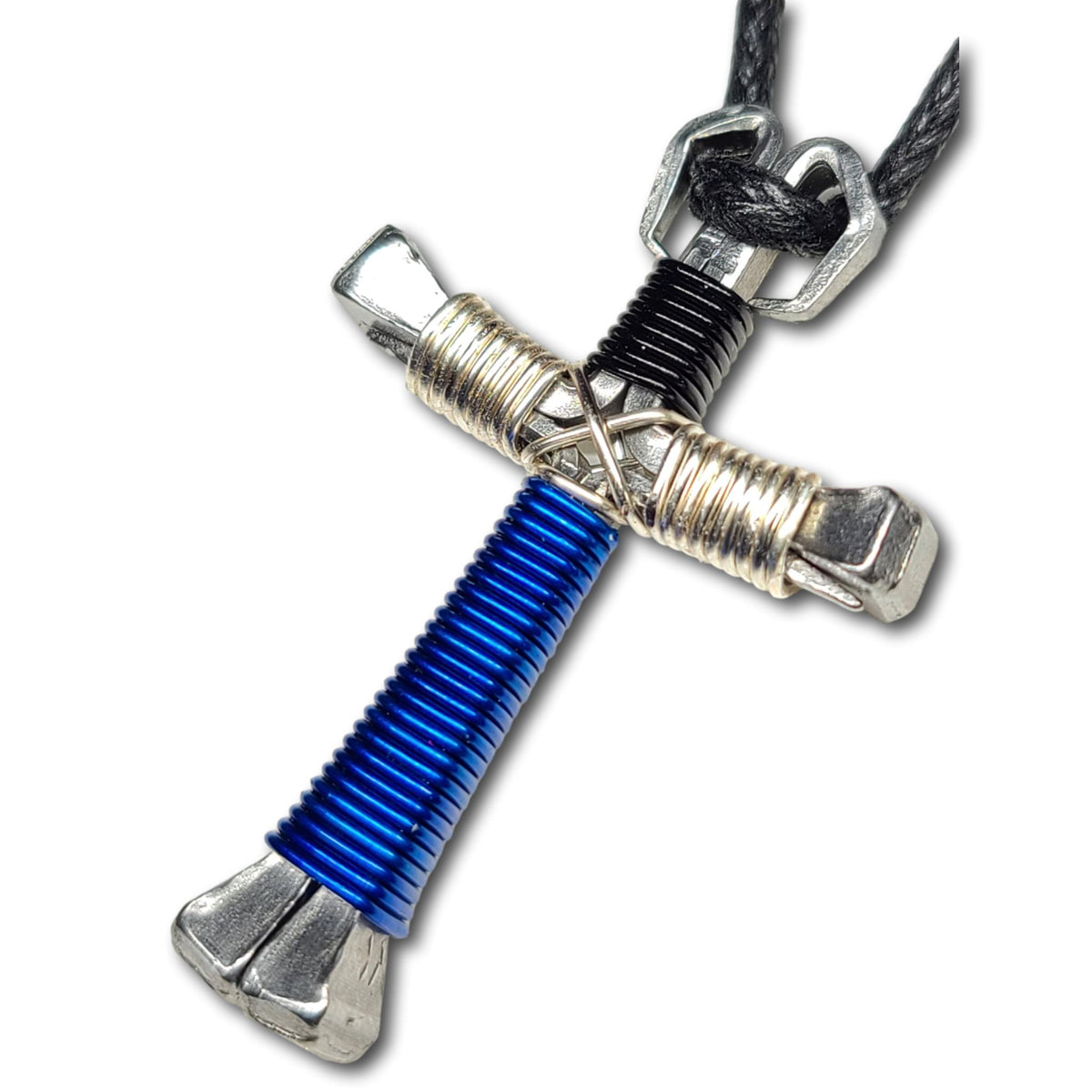 Black/Silver/Blue Horseshoe Nail Cross