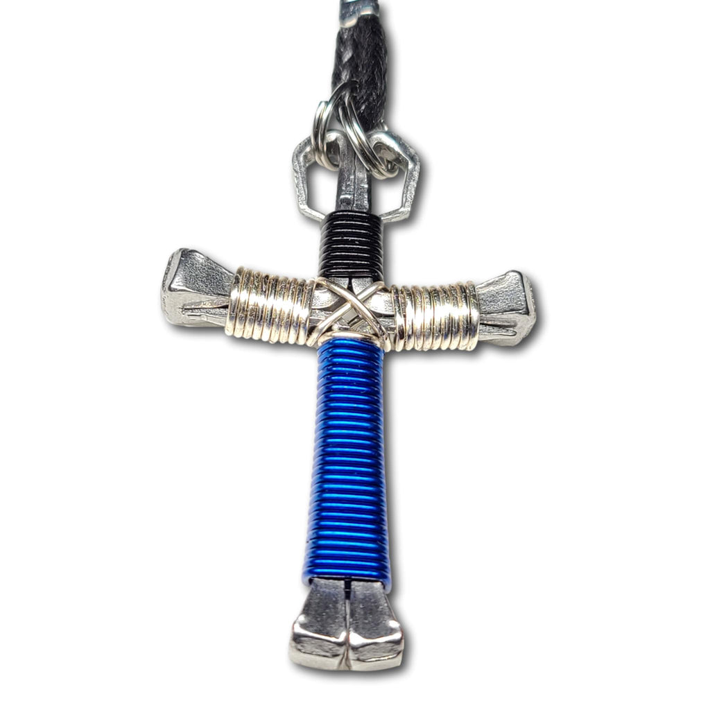 Black/Silver/Blue Horseshoe Nail Cross