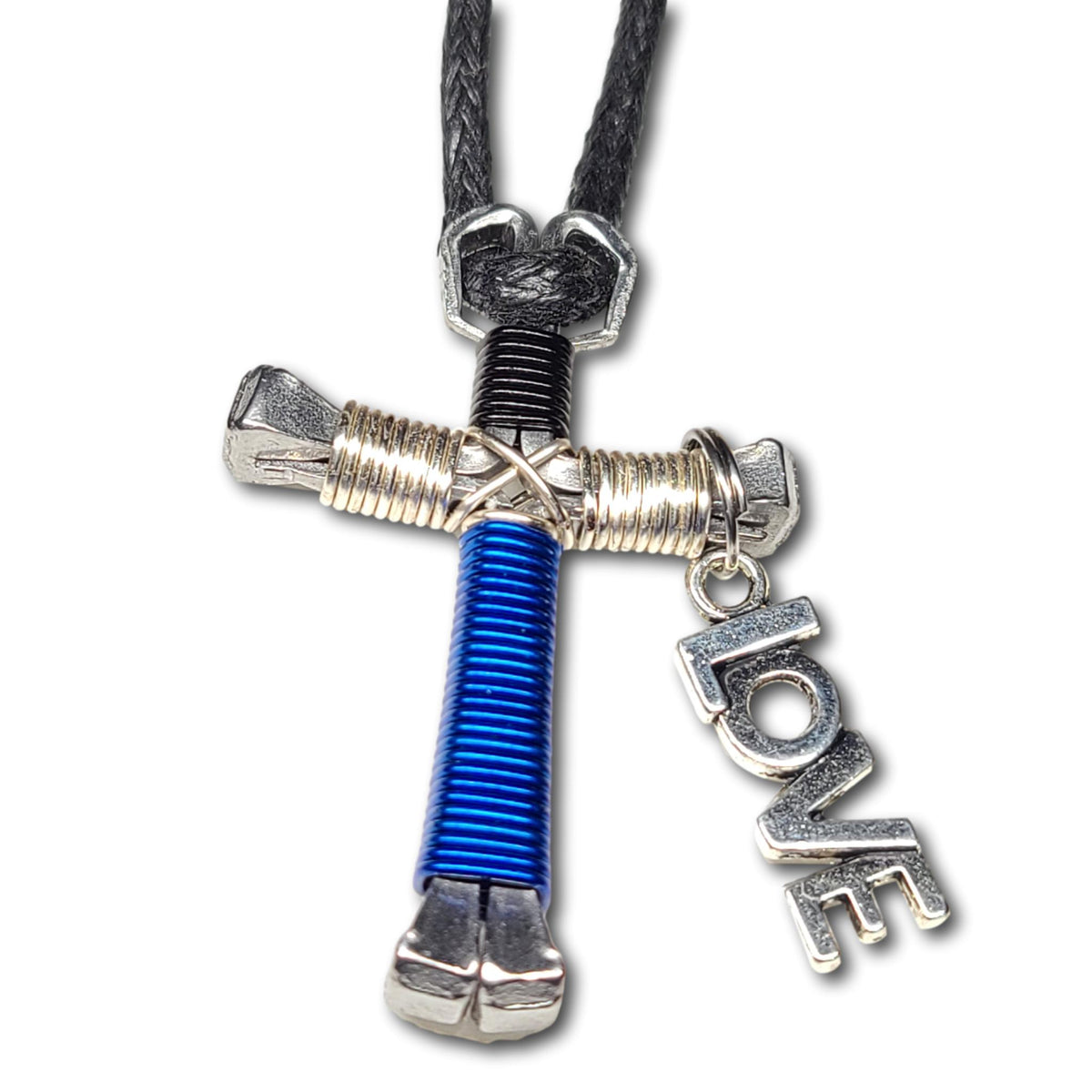 Black/Silver/Blue Horseshoe Nail Cross