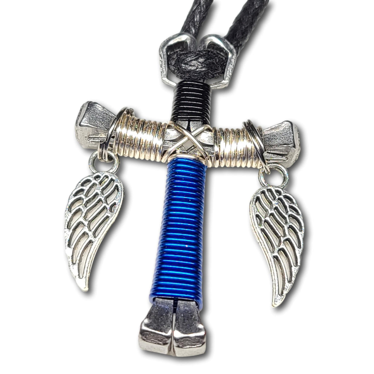 Black/Silver/Blue Horseshoe Nail Cross