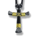 Sport Black & Yellow Horseshoe Nail Cross Necklace