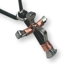 5 Nail Black & Copper Horseshoe Nail Cross Necklace