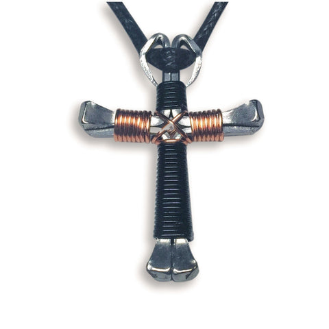 Black & Copper Horseshoe Nail Cross Necklace